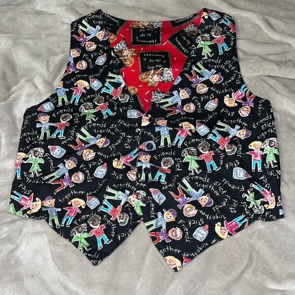 Vintage Reversible Vest Teacher Dogs Cats - Picture 8 of 8